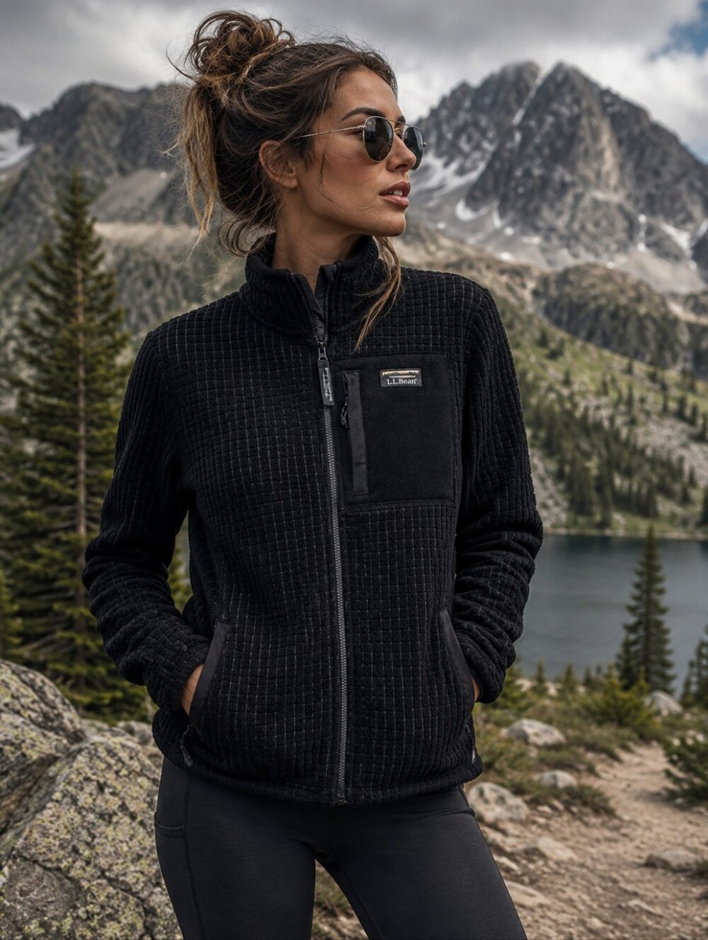L.L.Bean Grid Fleece Jacket Women’s S Black Full Zip Outdoor Gorpcore